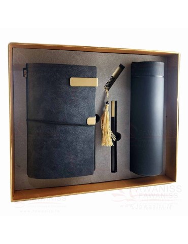 Coffret Cadeau 4 Pièces Premium - Bloc Notes A5, Stylos Métal, Clé USB, Thermos LED