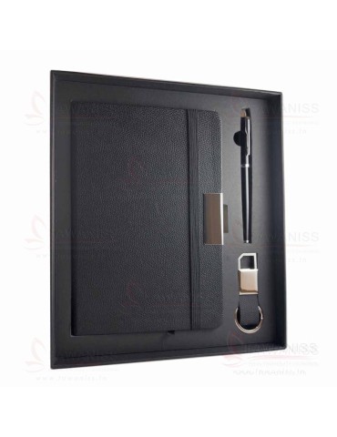 Coffret Cadeau Personnalisé 3 Pièces - Bloc Notes A5, Stylo Métal, Porte-Clés | Gravure Laser