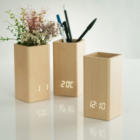 pot à crayons personnalisé en bois avec réveil numérique ! - fawaniss.tn