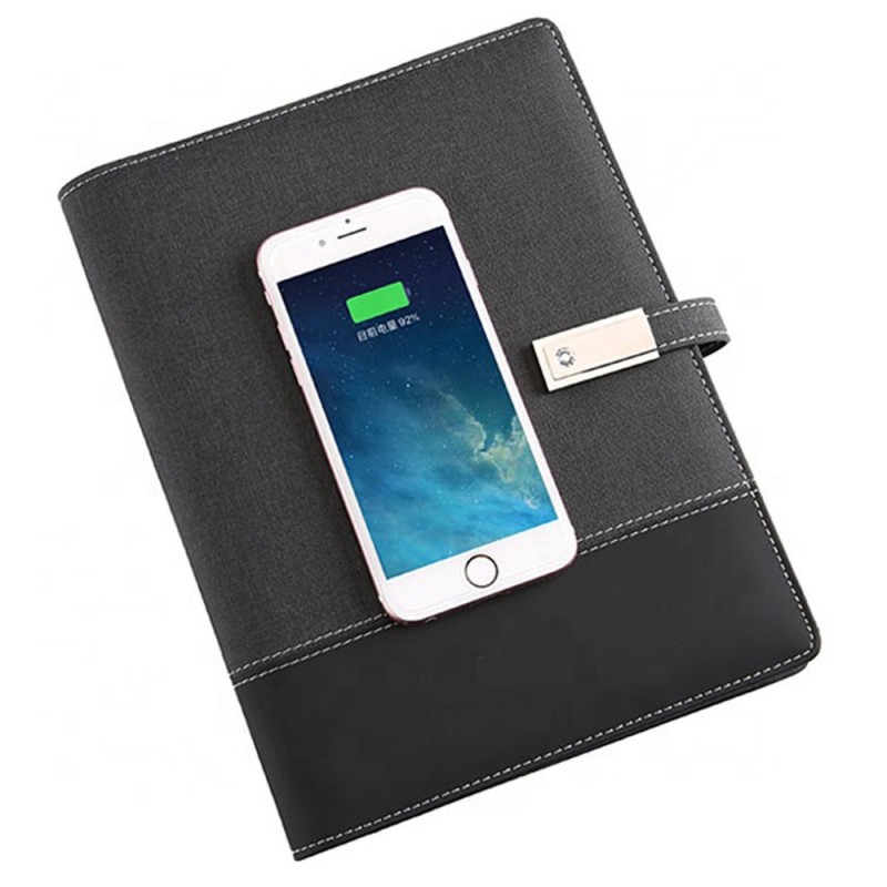 Smart Notebook - Bloc notes A5 avec Powerbank intégré de 8000 mAh et clé USB de 16GO - fawaniss.tn