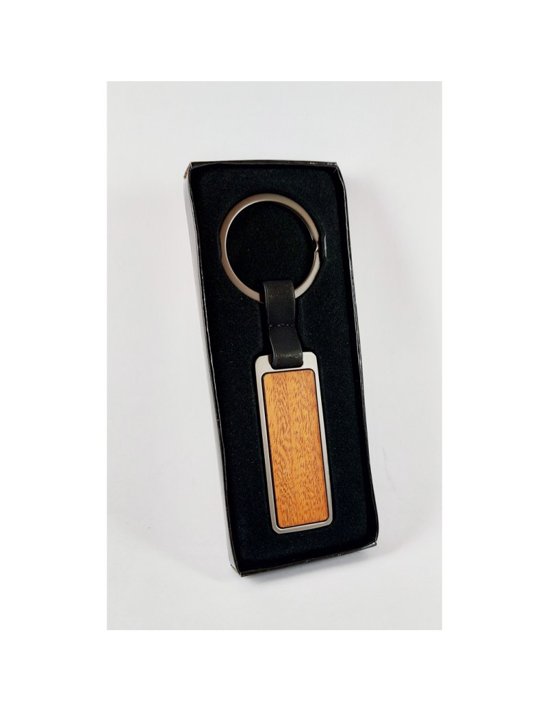 Porte-clés métal et bois publicitaire rectangulaire