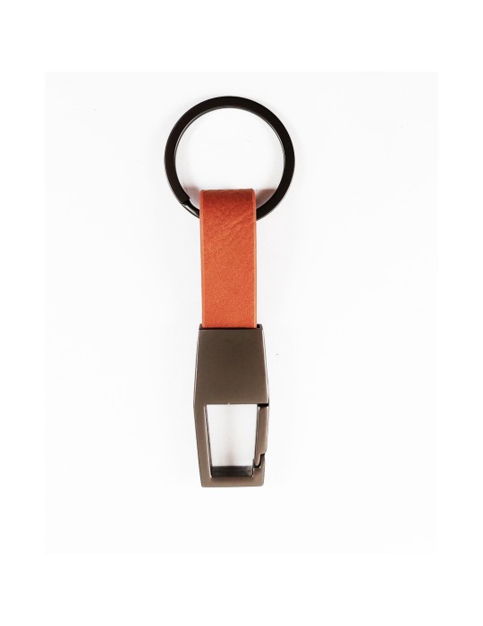 Porte-clés métal cuir publicitaire rectangulaire.